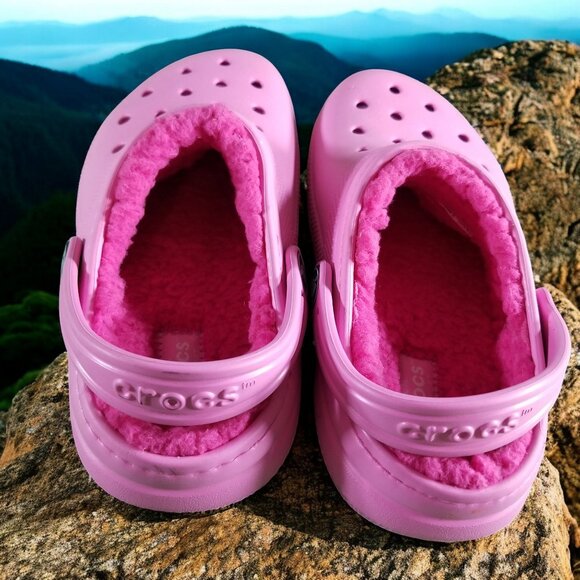 Crocs Classic Youth Size 13 Pink Faux Fur Lined Comfort Shoes 12437 - Picture 5 of 8